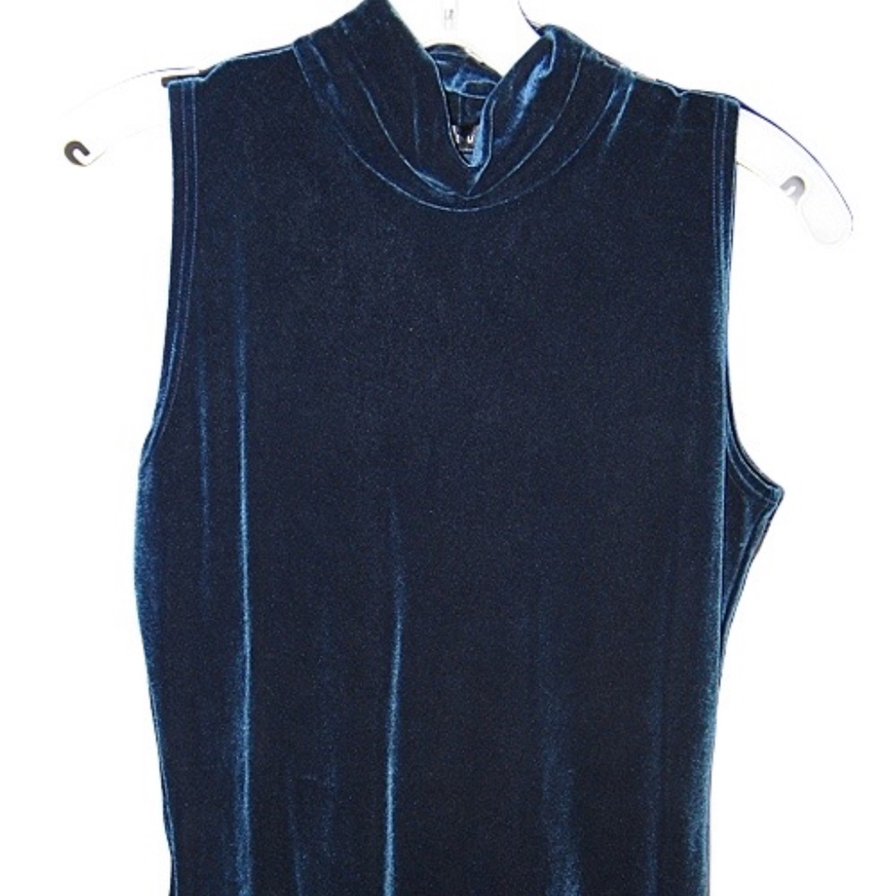 Midnight Blue Velvet Sleeveless Mock TurtleneckTop